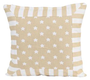 Cotton Beige Stripe Border and Stars Cushion Cover, 45 x 45 cm