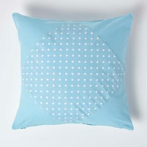 Homescapes Cotton Plain Blue and Polka Dots Cushion Cover, 45 x 45 cm