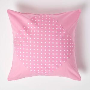 Homescapes Cotton Plain Pink and Polka Dots Cushion Cover, 45 x 45 cm