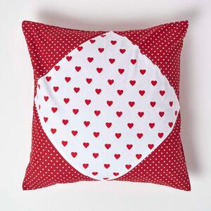 Homescapes Cotton Red Hearts and Polka Dots Cushion Cover, 60 x 60 cm