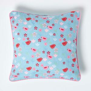 Homescapes Cotton Birds and Flower Cushion Cover, 45 x 45 cm