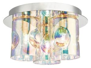 Dar INT5350 Inter Three Light Flush Ceiling Light In Polished Chrome With Iridised Glass Shades