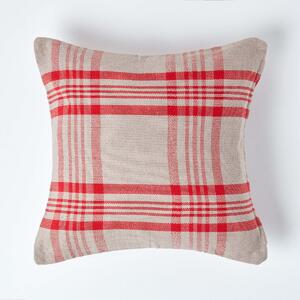 Homescapes Grey & Red Tartan Pattern Cushion Cover, 45 x 45 cm