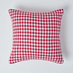 Homescapes Houndstooth 100% Cotton Cushion Cover Red, 60 x 60 cm