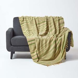 Homescapes Bed Sofa Throw Cotton Chenille Tie Dye Green, 150 x 200 cm