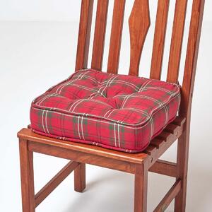 Green Tartan Dining Chair Booster Cushion Firm 10cm Thick Seat Pad