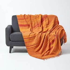 Homescapes Bed Sofa Throw Cotton Chenille Tie Dye Orange, 150 x 200 cm