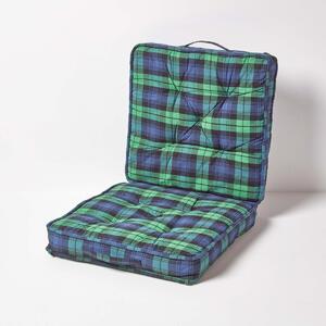 Green Tartan Cotton Travel Back Support and Seat Pad Booster Cushion