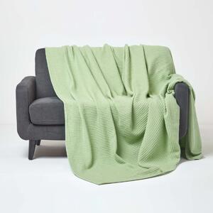 Organic Cotton Waffle Blanket/ Throw Sage Green, 178 x 228 cm