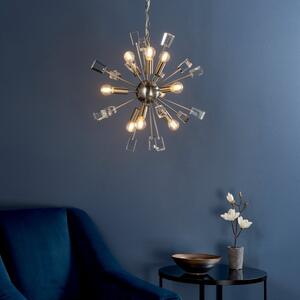 Endon 81917 Miro 9 Light Ceiling Pendant In Satin Nickel Plate And Clear Crystal