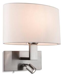 Firstlight 4938BS Webster Two Light Wall Light In Brushed Steel With Cream Shade And LED Reading Light