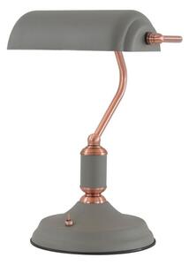 Ryde 1 Light Bankers Table Lamp In Sand Grey, Copper And White