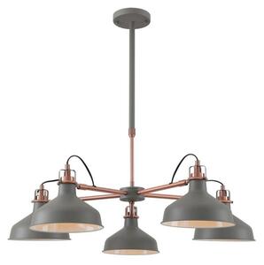 Ryde 5 Light Telescopic Ceiling Pendant In Sand Grey, Copper And White