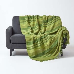 Homescapes Cotton Morocco Striped Green Throw, 150 x 200 cm