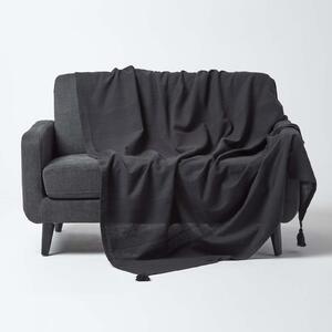 Homescapes Cotton Rajput Ribbed Black Throw, 150 x 200 cm