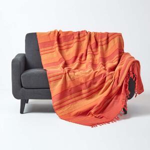 Homescapes Cotton Morocco Striped Terracotta Throw, 150 x 200 cm