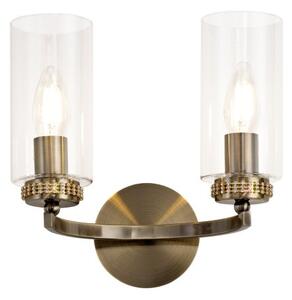 Benz 2 Light Wall Light In Antique Brass With Clear Glass