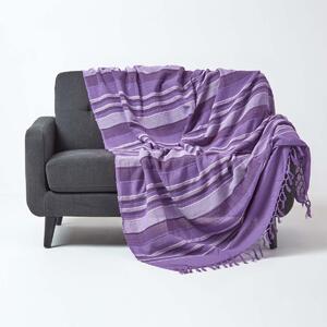 Homescapes Cotton Morocco Striped Mauve Throw, 150 x 200 cm