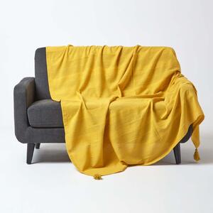 Cotton Rajput Ribbed Yellow Throw, 150 x 200 cm