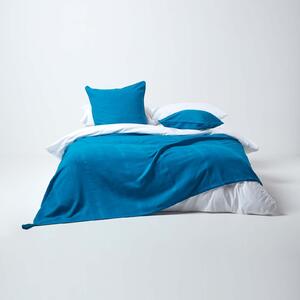 Homescapes Cotton Rajput Ribbed Teal Throw, 255 x 360 cm