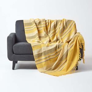 Homescapes Cotton Morocco Striped Yellow Throw, 150 x 200 cm