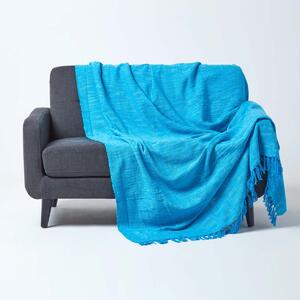 Homescapes Nirvana Slub Cotton Teal Throw, 225 x 255 cm