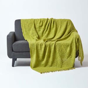 Homescapes Nirvana Slub Cotton Lime Green Throw, 150 x 200 cm