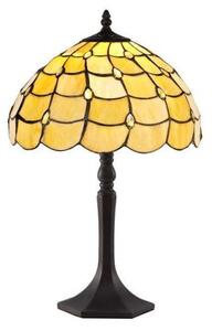 Origin Table Lamp, Octagonal Stand And Beige, Clear, Black And Gold Tiffany Shade - H: 480mm