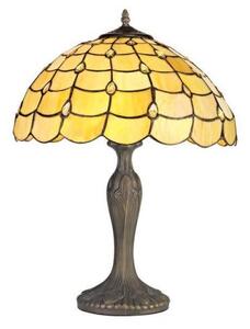 Origin 1 Light Curved Table Lamp With 400mm Beige, Clear, Black And Gold Tiffany Shade