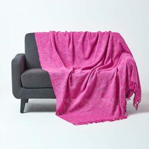 Homescapes Nirvana Slub Cotton Pink Throw, 150 x 200 cm