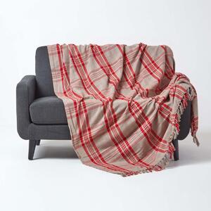 Homescapes Grey & Red Tartan Check Sofa and Bed Throw, 150 x 200 cm