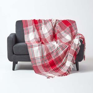 Homescapes Red Tartan Check Sofa and Bed Throw, 150 x 200 cm