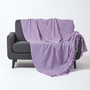 Purple Houndstooth 100% Cotton Bedspread Throw, 225cm x 255cm