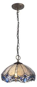 Meccha 3 Light Ceiling Pendant With 400mm Blue, Clear And Black Tiffany Shade