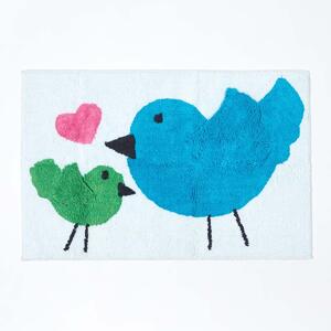 Homescapes Cotton Tufted Washable Blue Green Birds Pink Heart Kids Rug