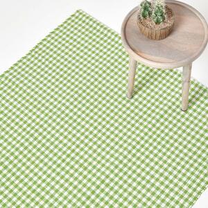 Homescapes Cotton Gingham Check Rug Hand Woven Green White, 60 x 90 cm