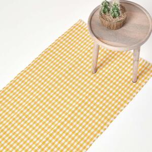 Cotton Gingham Check Hall Runner Hand Woven Yellow White, 66 x 200 cm