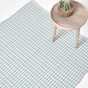 Homescapes Cotton Gingham Check Rug Hand Woven Blue White, 60 x 90 cm