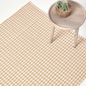 Homescapes Cotton Gingham Check Rug Hand Woven Beige White, 60 x 90 cm