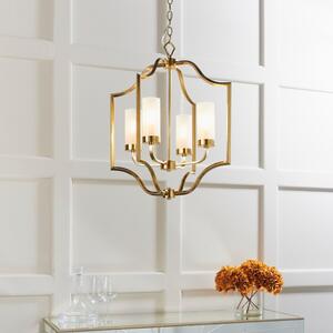 Endon 81914 Edrea 4 Light Ceiling Pendant In Satin Brass Plate And Frosted Glass