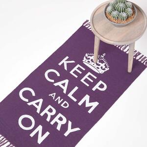 Keep Calm And Carry On Purple White Rug Hand Woven Base, 60 x 100 cm