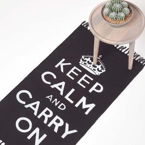 Keep Calm And Carry On Black White Rug Hand Woven Base, 60 x 100 cm