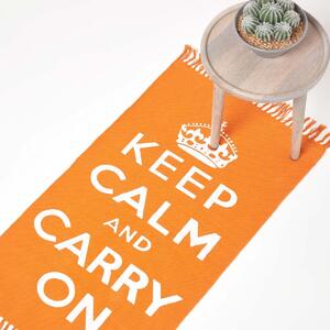 Keep Calm And Carry On Orange White Rug Hand Woven Base, 60 x 100 cm