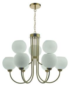 Dar IND1335 Indra 9 Light Multi Arm Ceiling Pendant In Brass With Opal Glass