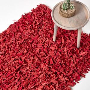 Homescapes Dallas Leather Shaggy Rug Red, 90 x 150 cm