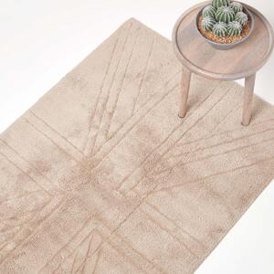 Cotton Tufted Rug Union Jack Plain Embossed Mat Mink Beige,50 x 80 cm