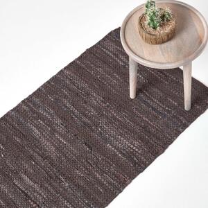 Homescapes Denver Leather Woven Hall Runner Brown, 66 x 200 cm