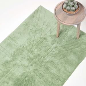 Cotton Tufted Rug Union Jack Plain Embossed Mat Sage Green,50 x 80 cm