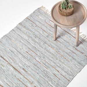 Homescapes Leather Glitter Rug Silver and Natural,90 x 150 cm