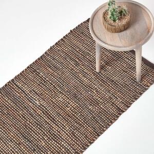 Homescapes Madras Leather Hemp Hall Runner Brown, 66 x 200 cm